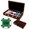 300 Foil Stamped poker chips in glossy wooden case - Card design